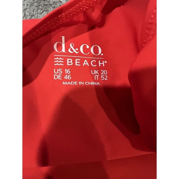 Denim & Co. Beach Twist V-Neck One-Piece with Ruching Red Plus Size 16 - Picture 5 of 7